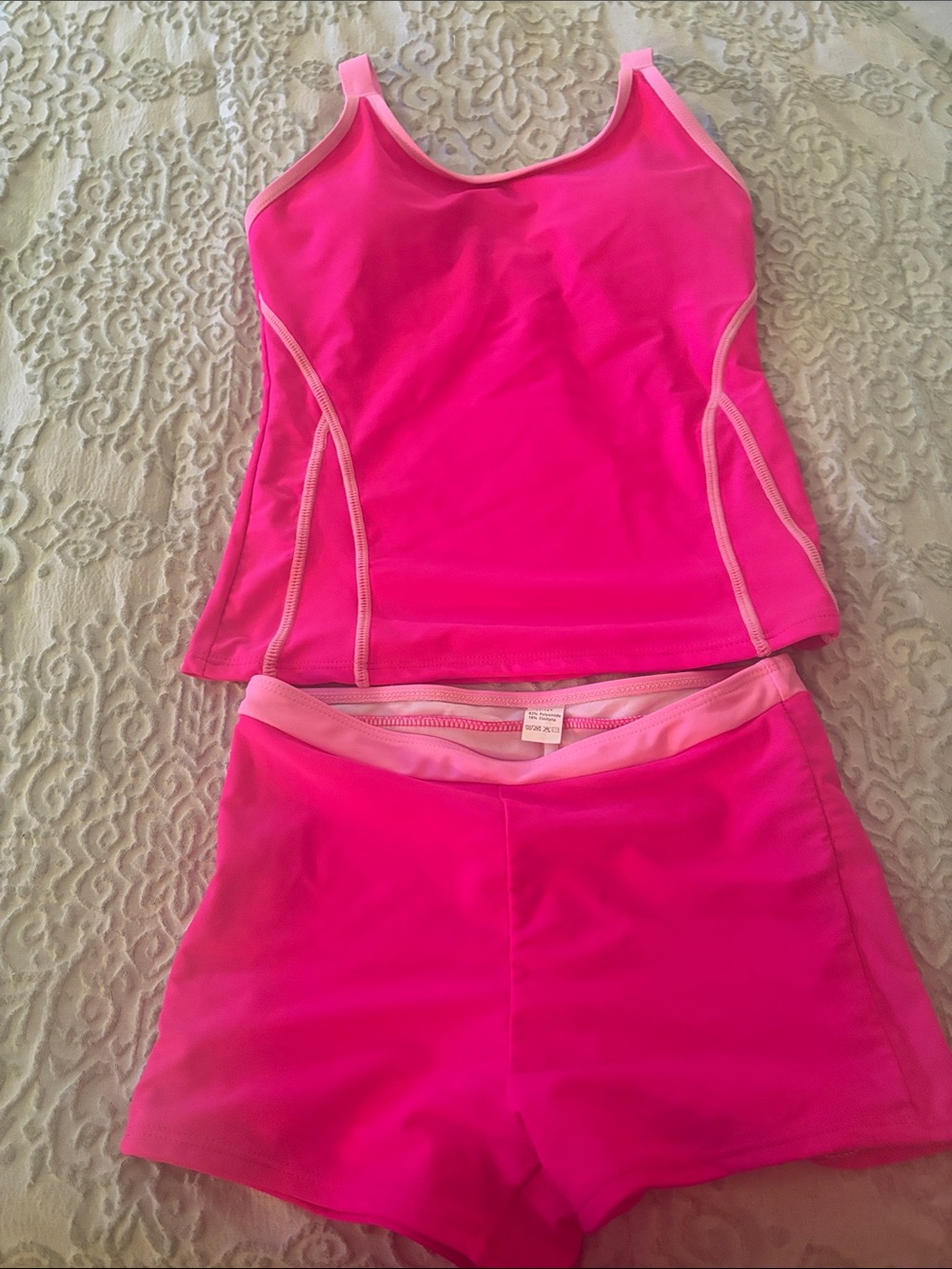 Girl (10-12 yrs) Pink Tankini and Swim Shorts Set - Bright Pink
